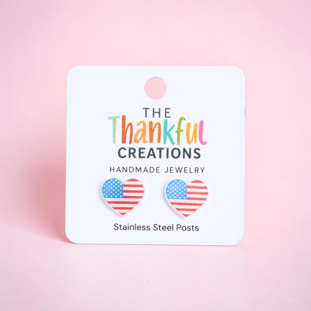 Patriotic Heart Stud Earrings | USA 250th Jewelry