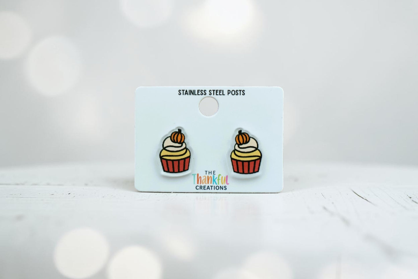 Pumpkin Cupcake Stud Earrings | Fall Dessert Acrylic Studs