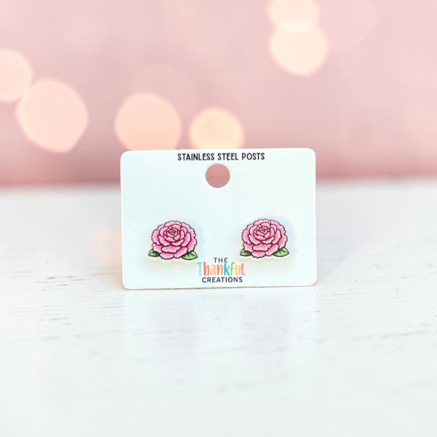 Pink Peony Stud Earrings | Floral Acrylic Studs