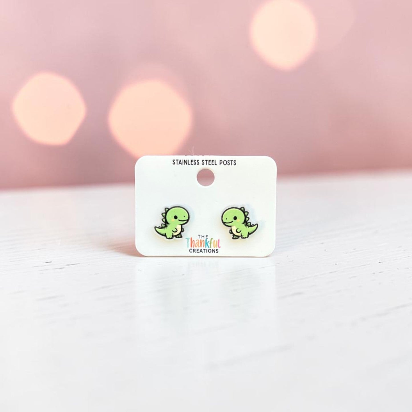 Green Dinosaur Stud Earrings | Cute Dino Acrylic Studs