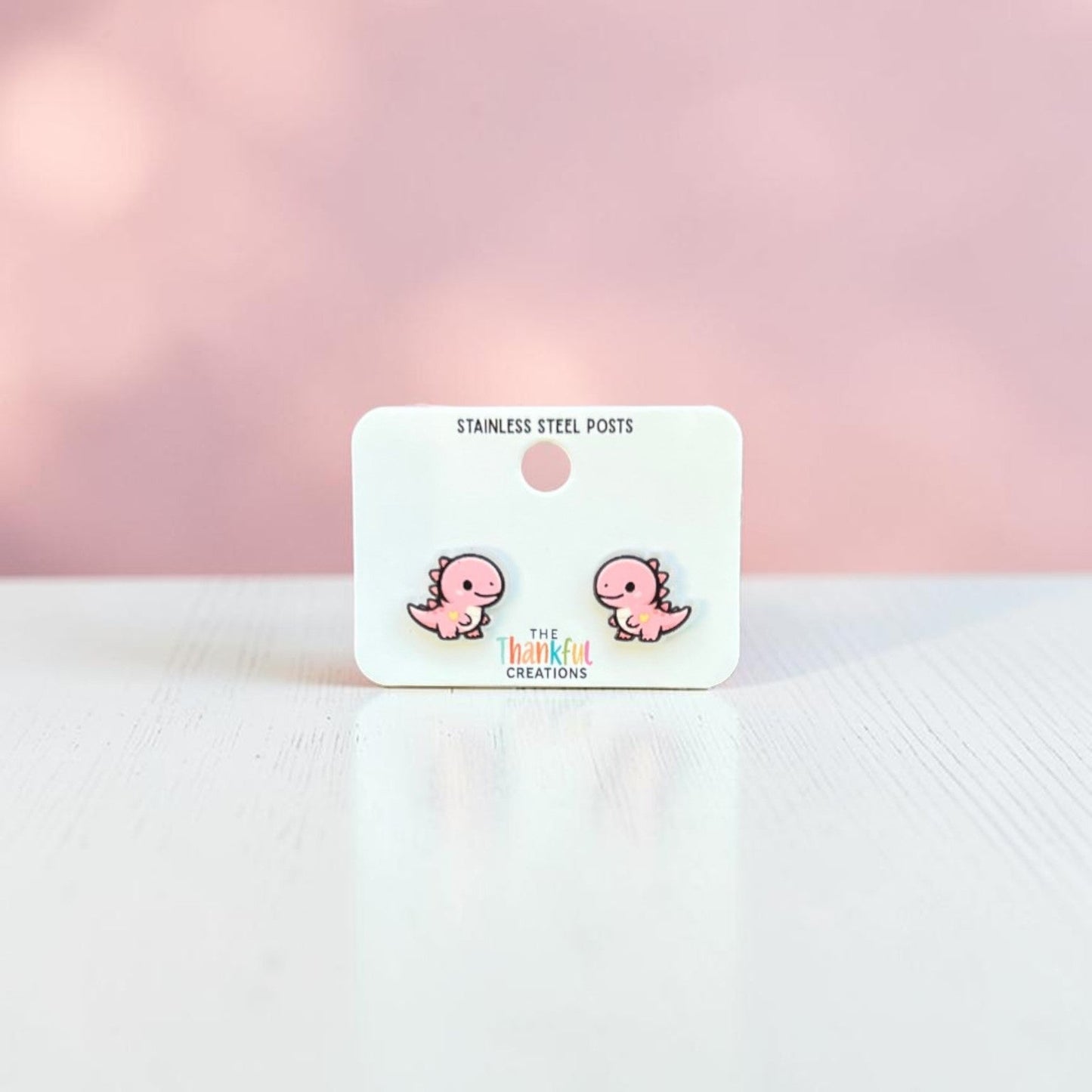 Pink Dinosaur Stud Earrings | Cute Dino Acrylic Studs