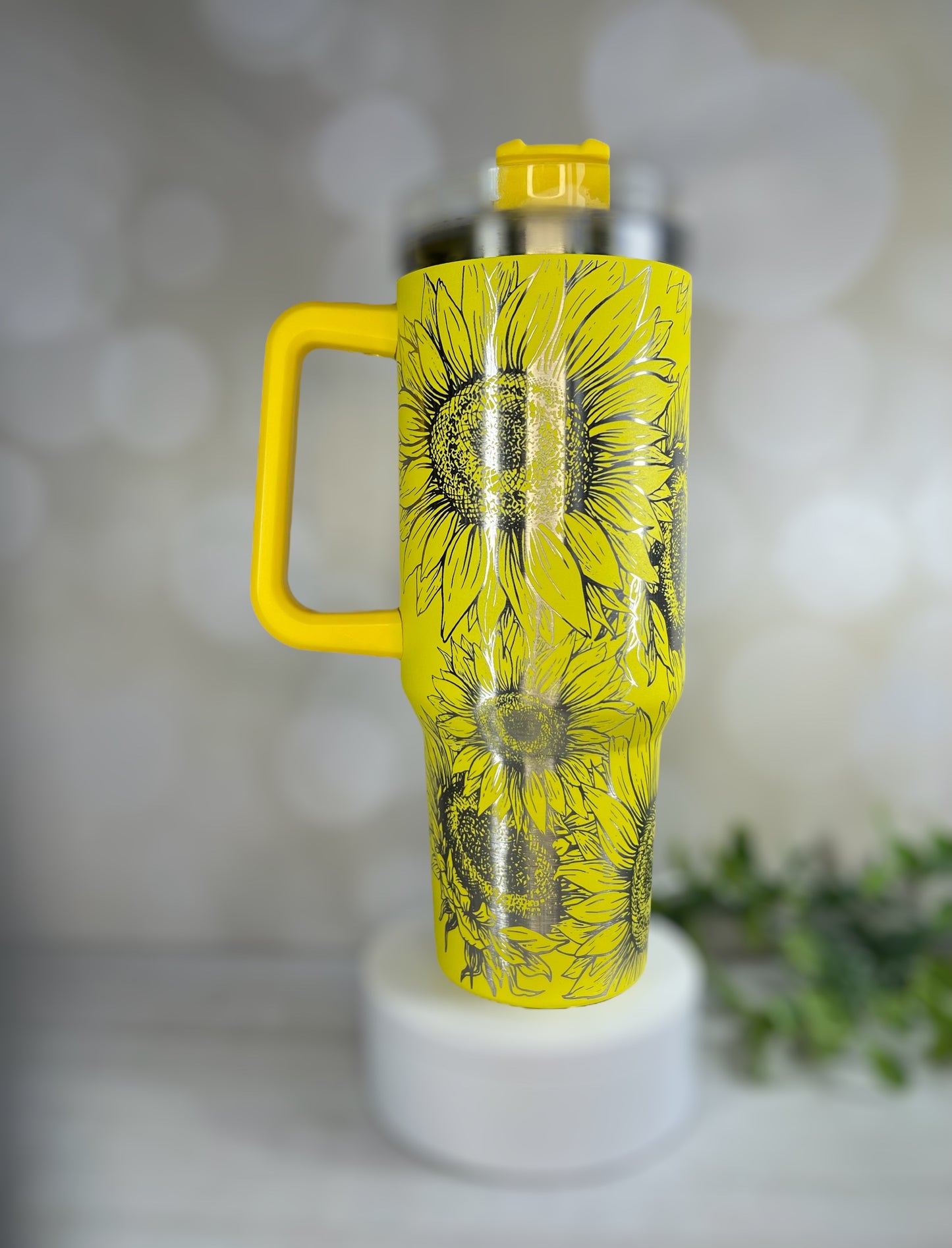 40 oz Yellow Sunflower Engraved Tumbler