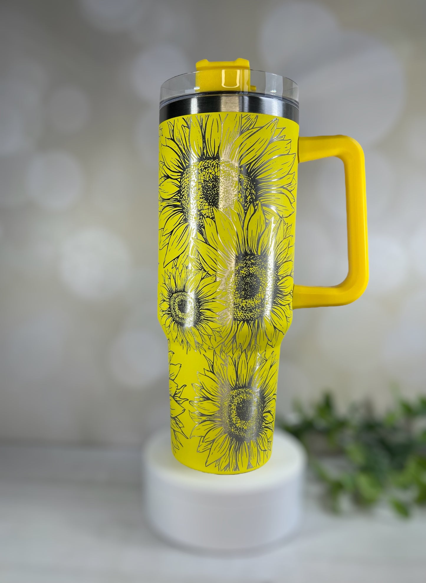 40 oz Yellow Sunflower Engraved Tumbler