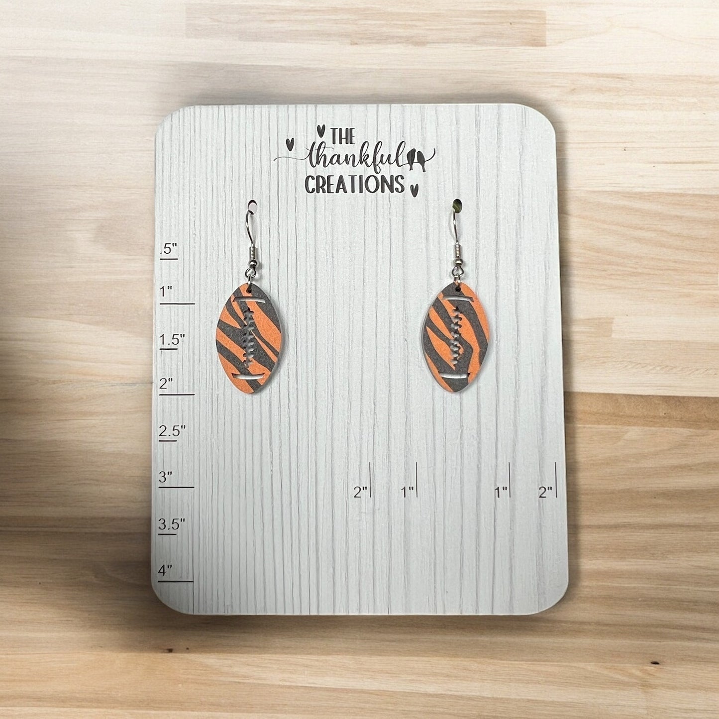 Football Earrings Black and Orange Tiger Striped