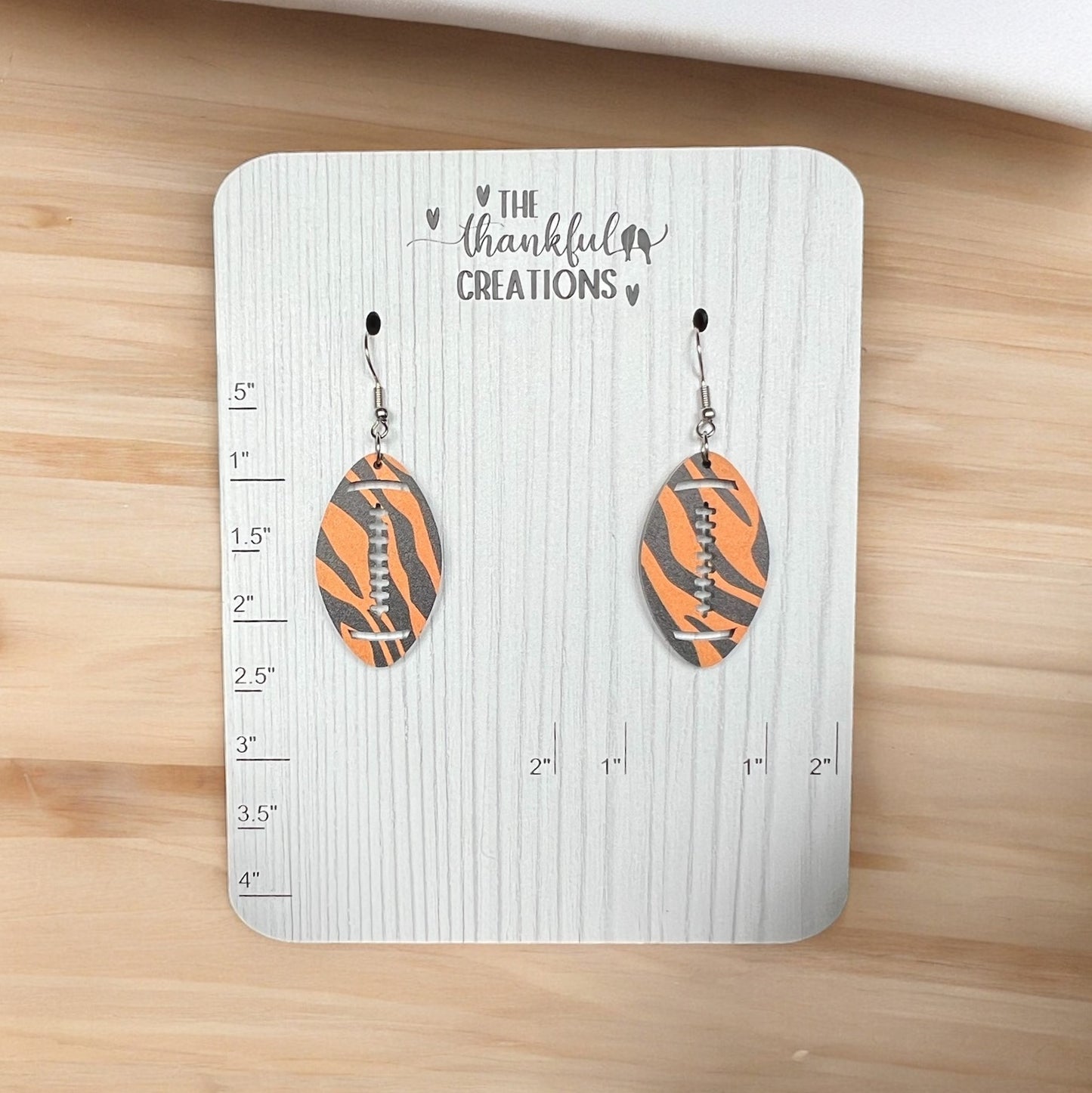 Football Earrings Black and Orange Tiger Striped