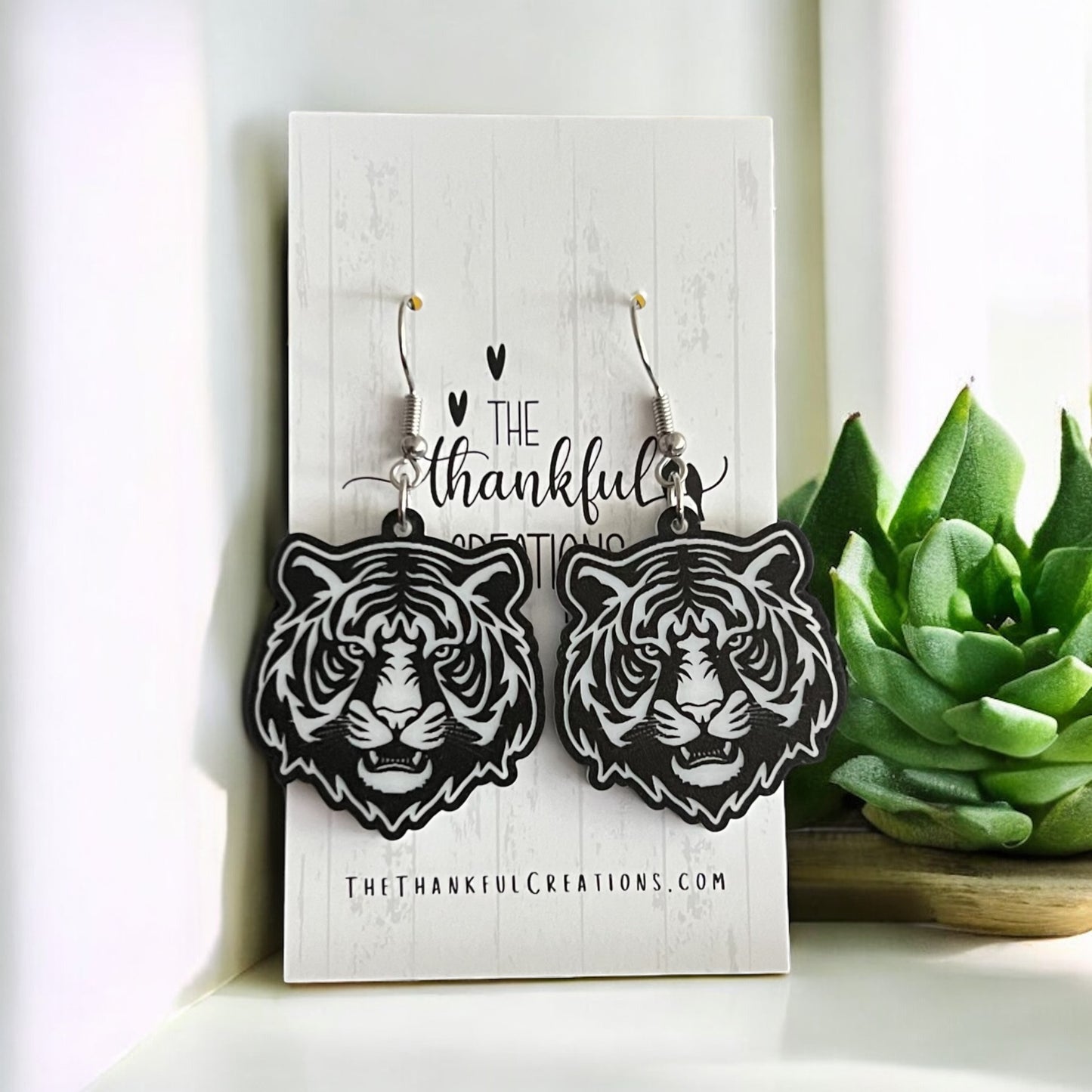 Tiger Earrings Black and White