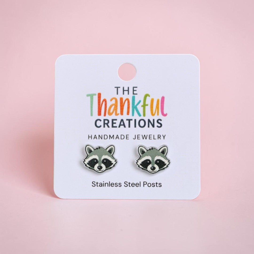 Raccoon Stud Earrings | Woodland Cottagecore Animal Jewelry