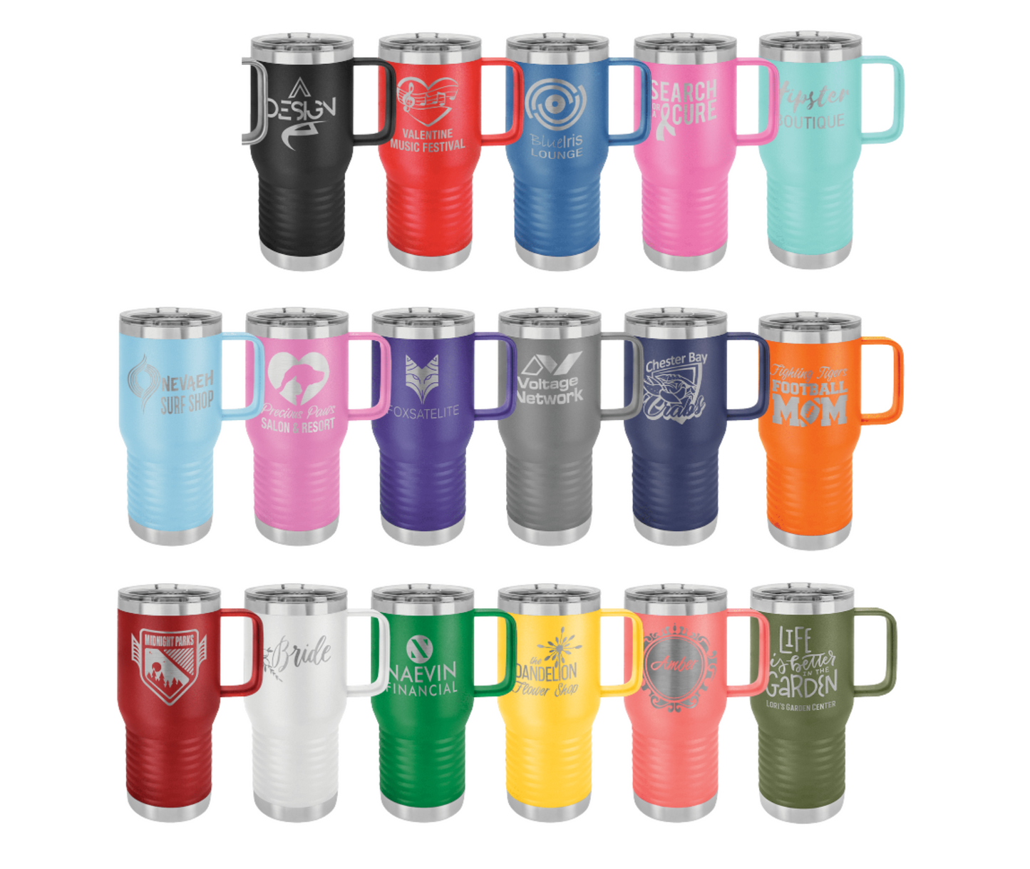 20 oz Travel Tumbler with Handle (One Side Engraved) 24 Pack
