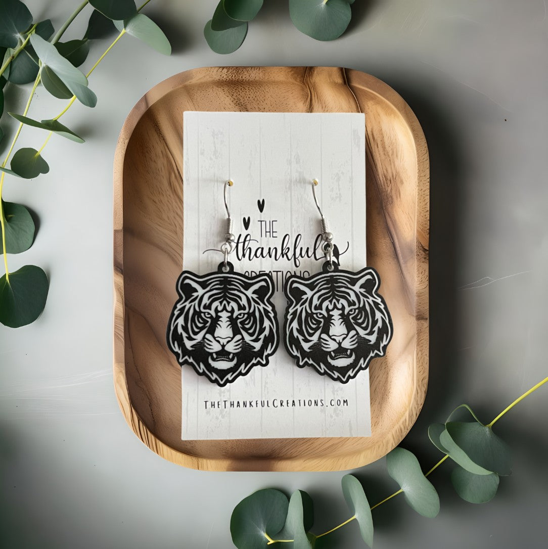 Tiger Earrings Black and White