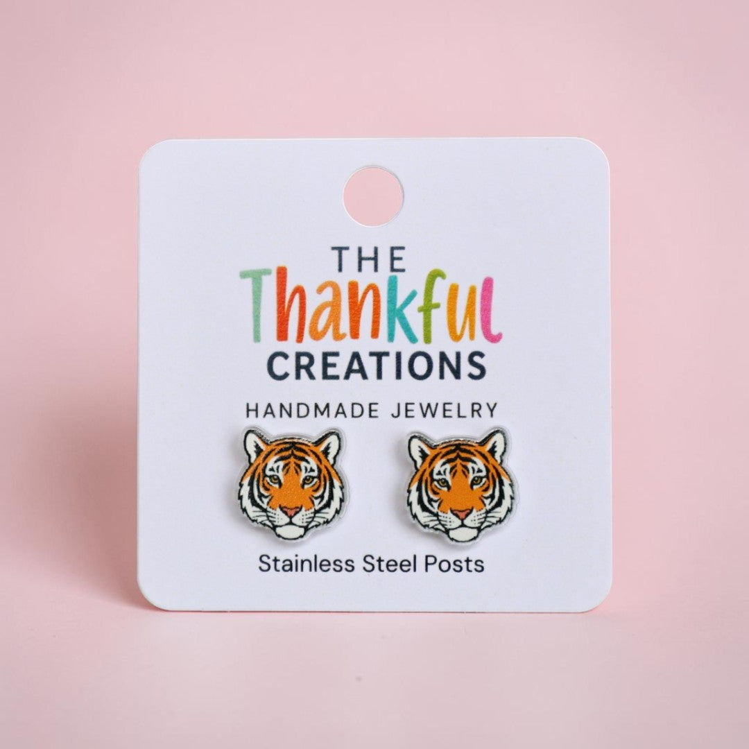 Tiger Mascot Stud Earrings | Game Day Team Spirit