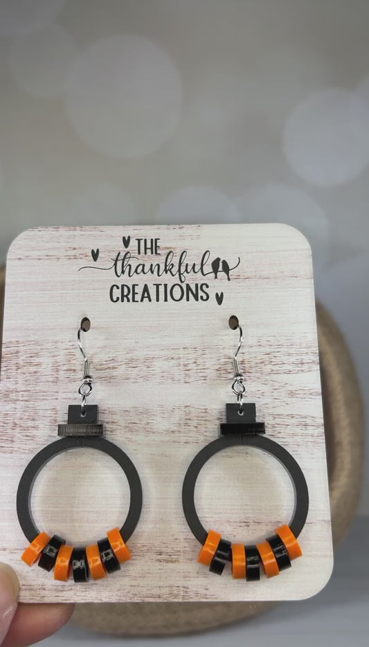 Black and Orange Hoop Earrings