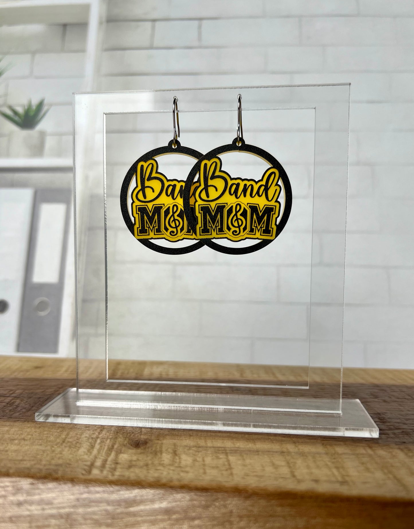 Black and Yellow Band Mom Earrings