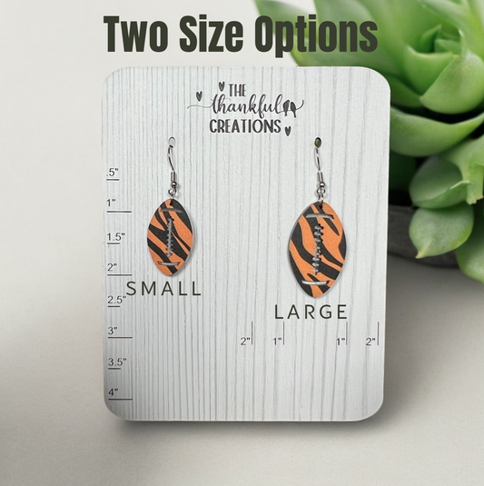 Football Earrings Black and Orange Tiger Striped