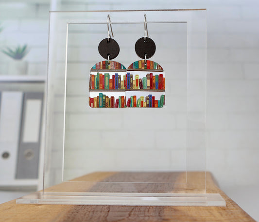 Book Earrings with Silver Mirror Acrylic