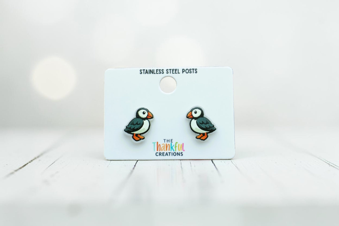Puffin Bird Stud Earrings | Cute Coastal Acrylic Studs