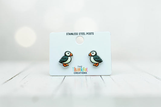 Puffin Bird Stud Earrings | Cute Coastal Acrylic Studs