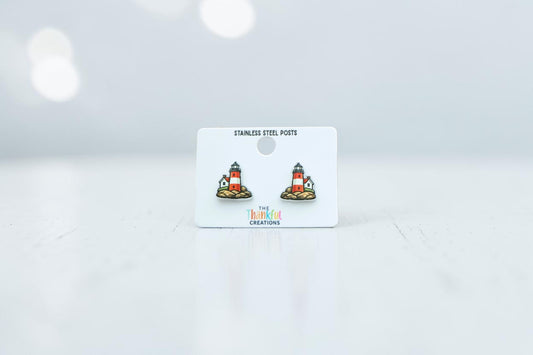 Lighthouse Stud Earrings | Coastal Beach Acrylic Studs