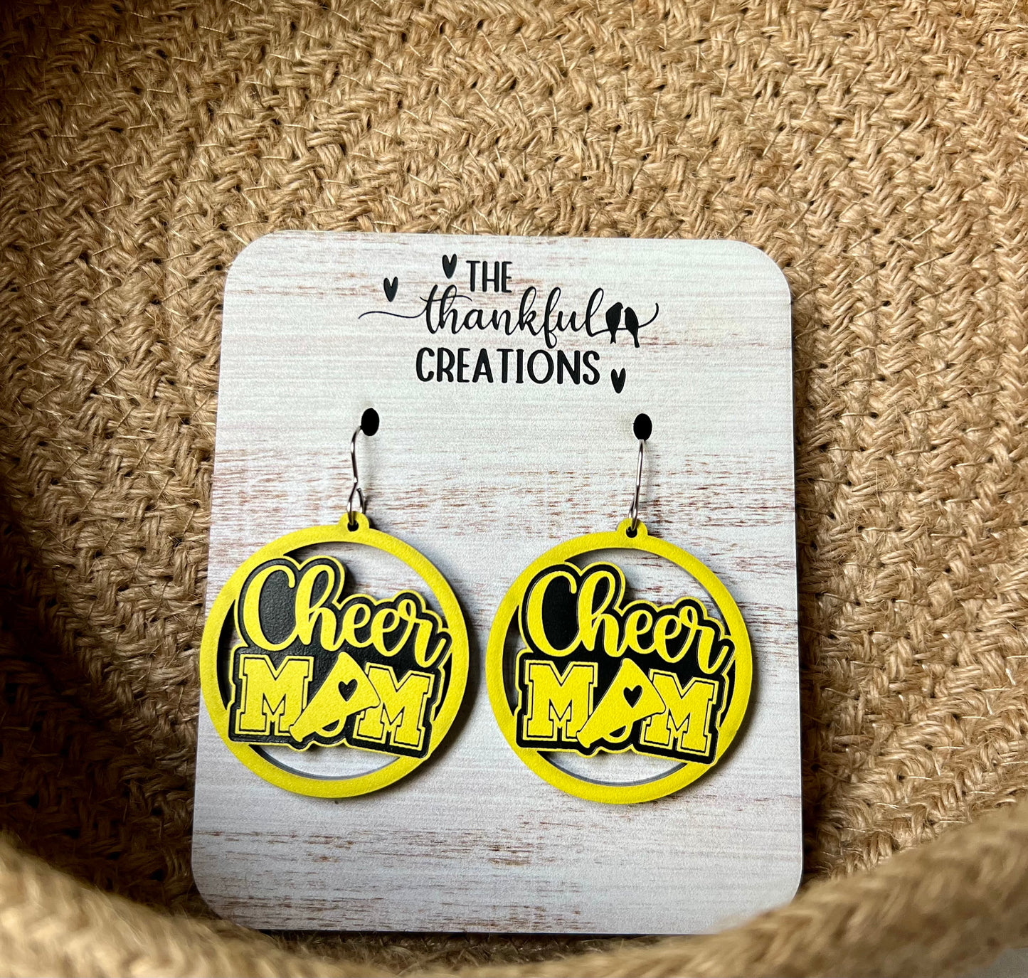 Yellow and Black Cheer Mom Earrings