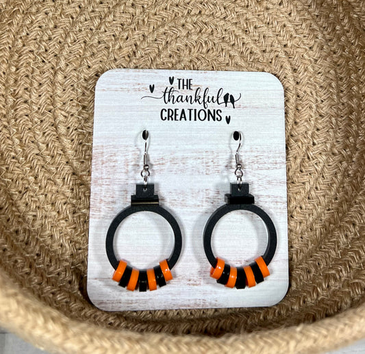 Black and Orange Hoop Earrings