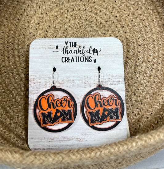 Black and Orange Cheer Mom Earrings