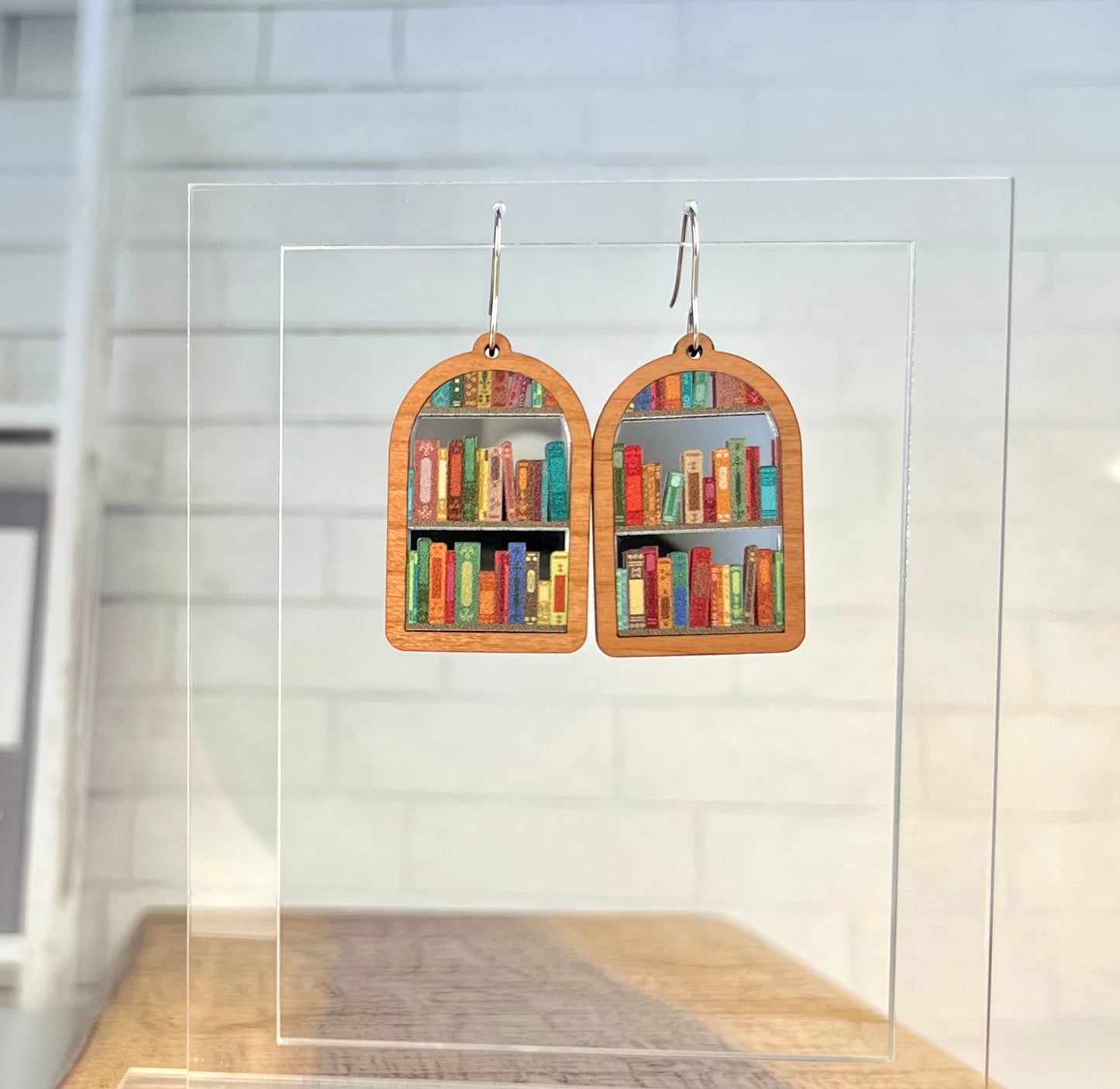 Book Earrings with Silver Mirror Acrylic