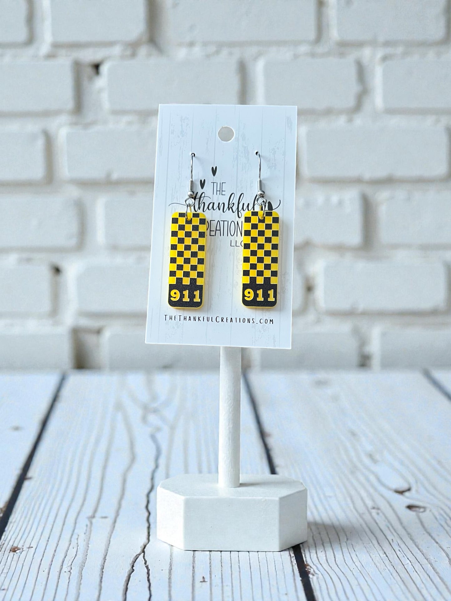 911 Dispatcher Earrings Checkered