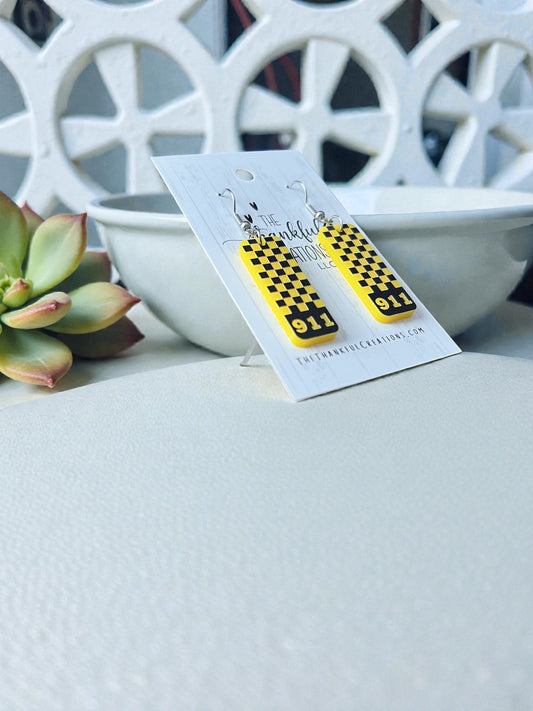 911 Dispatcher Earrings Checkered