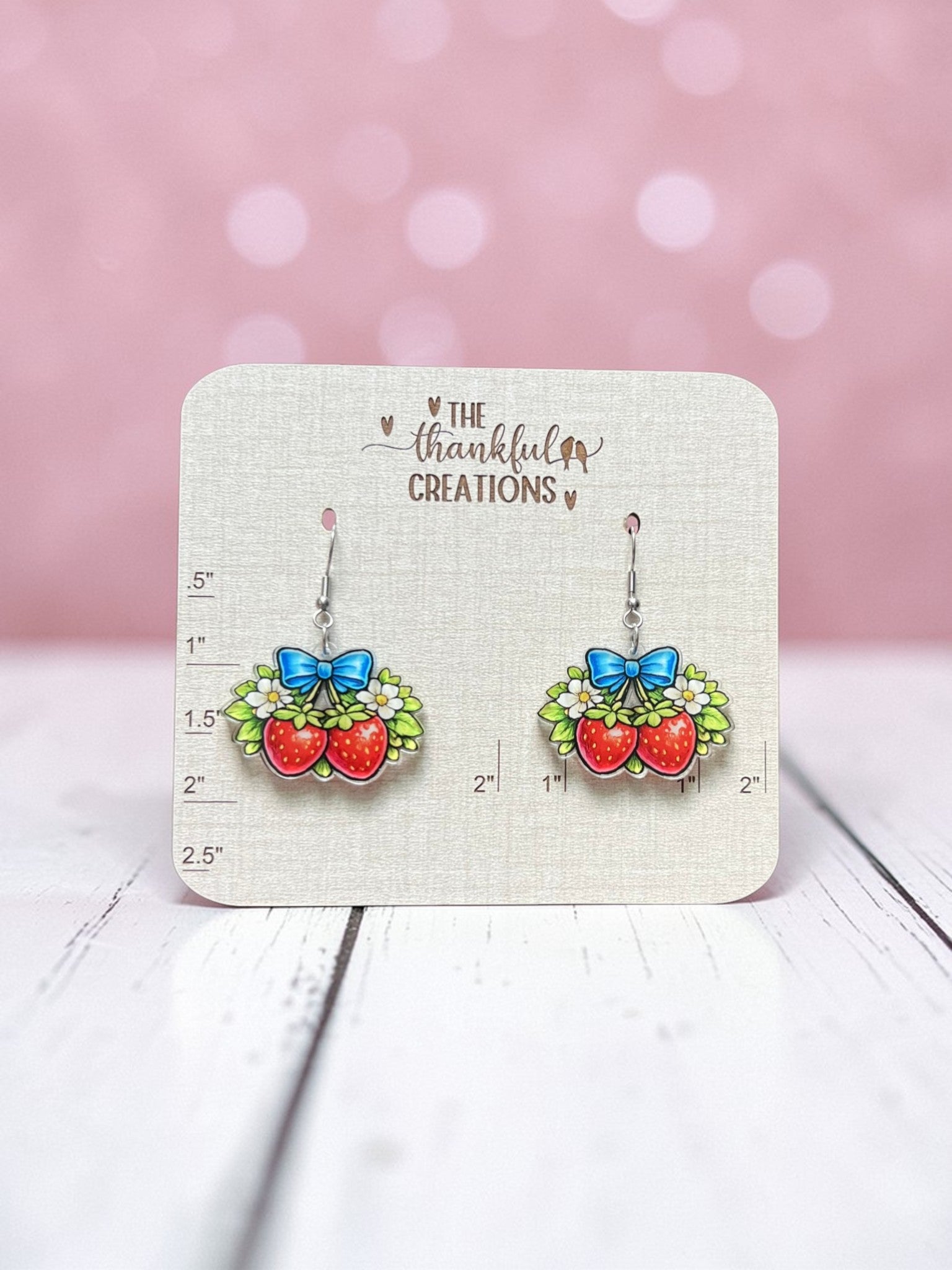 Cute strawberry earrings with bow and flowers handmade acrylic fruit jewelry