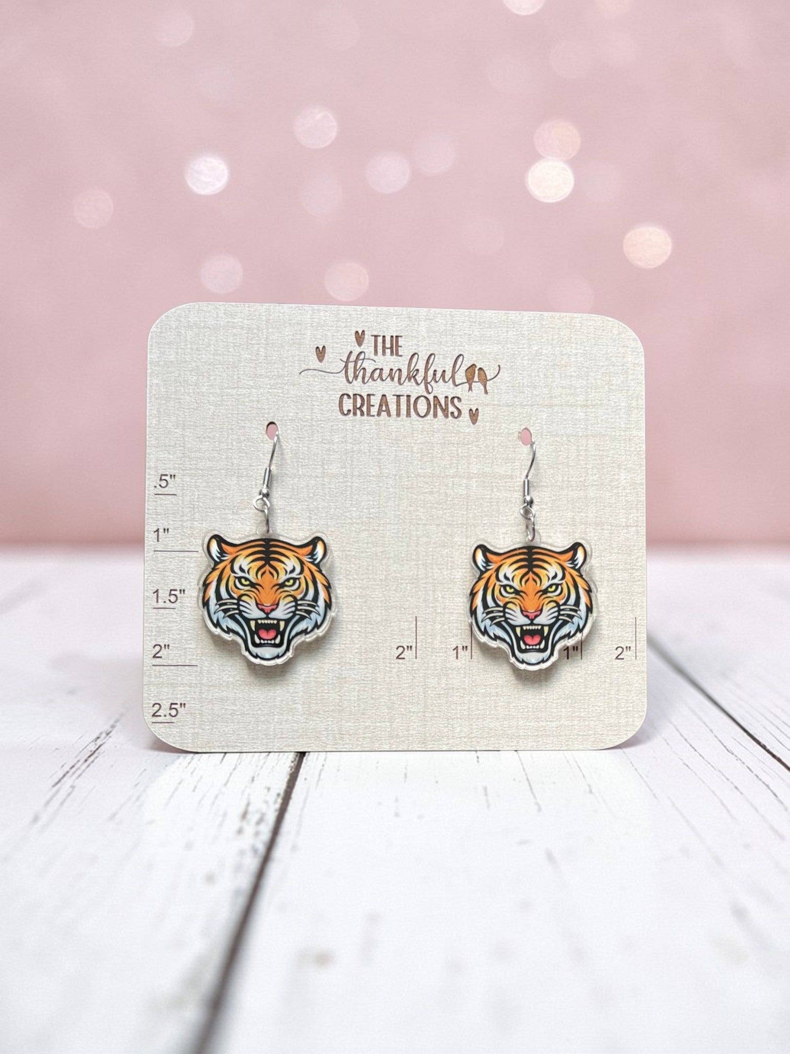 Tiger mascot earrings for game day UV printed acrylic sports fan jewelry