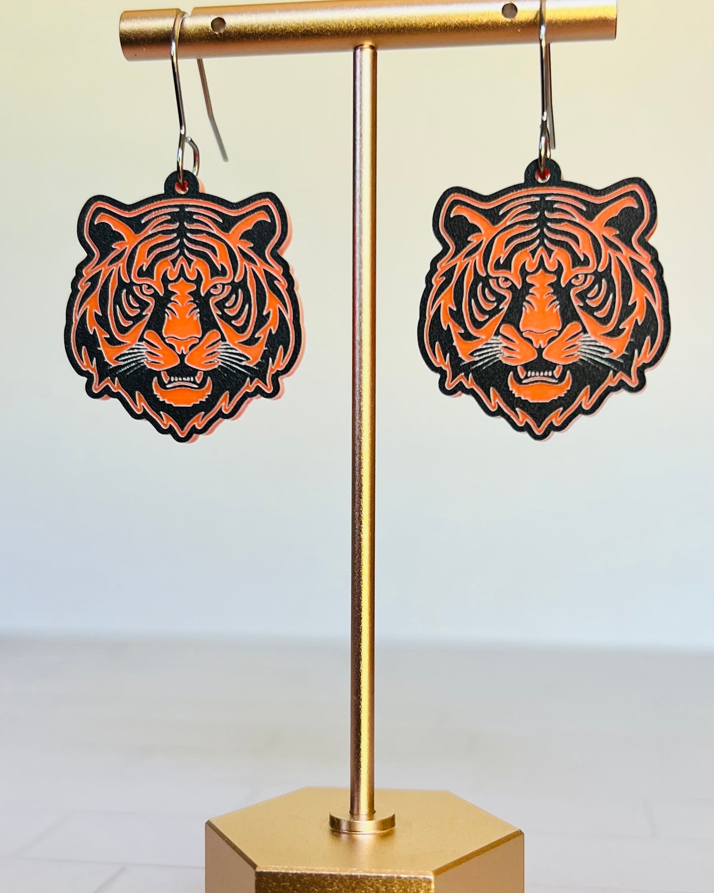 Tiger Earrings Black and Orange