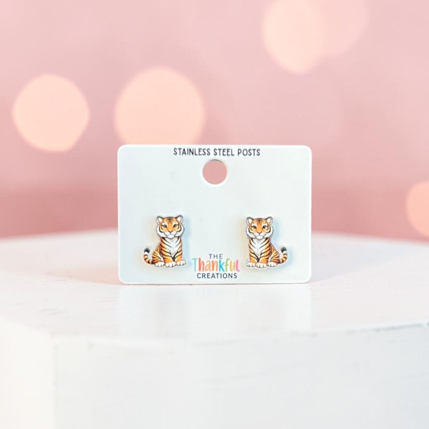Tiger Stud Earrings | Cute Animal | Lightweight Acrylic