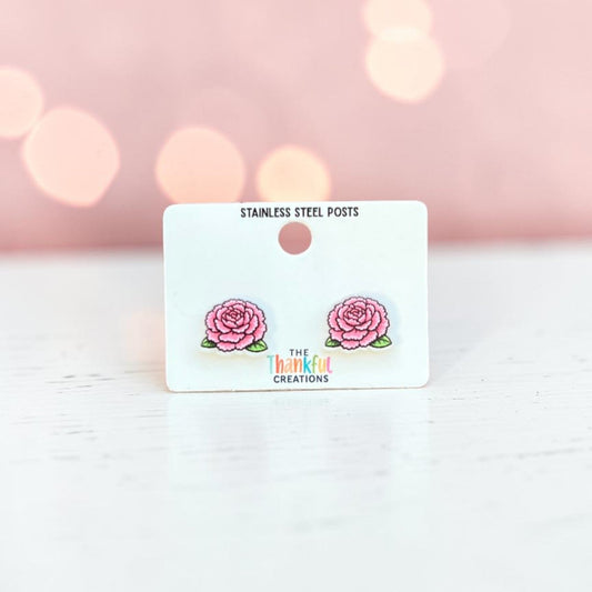 Pink Peony Stud Earrings | Floral Acrylic Studs