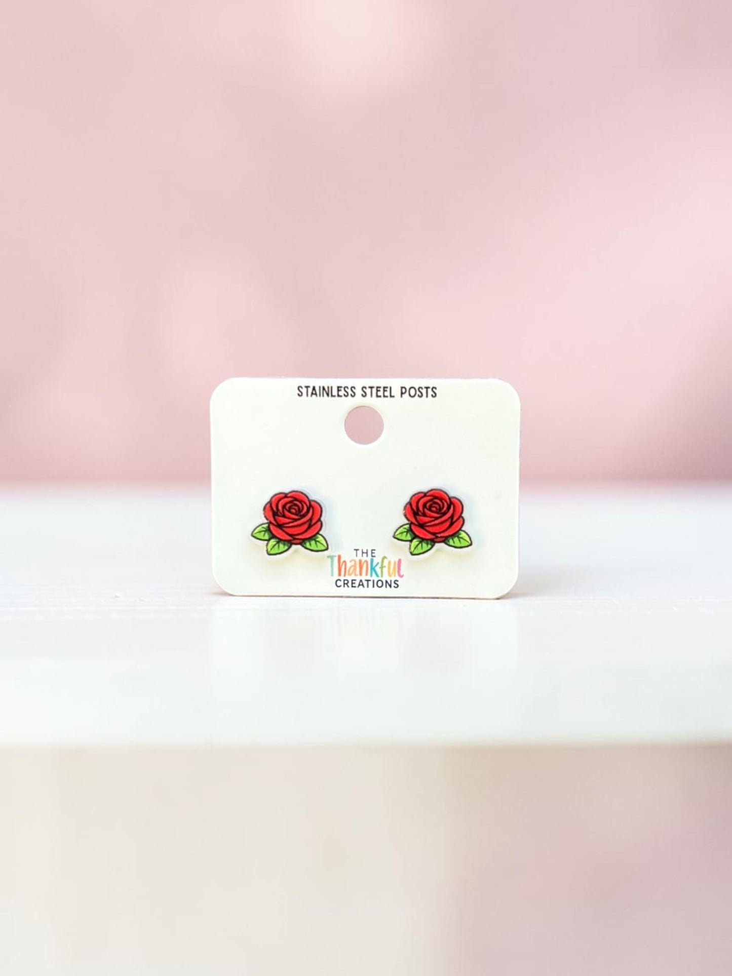 Red Rose Stud Earrings | Floral Acrylic Studs