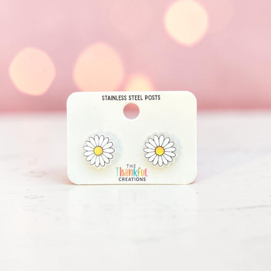 Daisy Stud Earrings | White Floral Acrylic Studs
