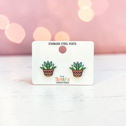 Succulent Plant Stud Earrings | Cute Acrylic Studs