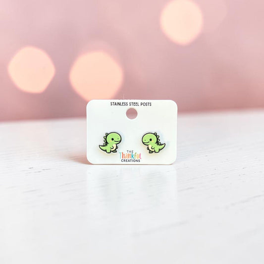 Green Dinosaur Stud Earrings | Cute Dino Acrylic Studs