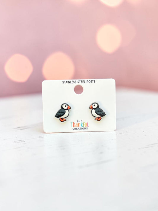 Puffin Bird Stud Earrings | Cute Coastal Acrylic Studs