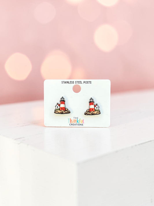 Lighthouse Stud Earrings | Coastal Beach Acrylic Studs