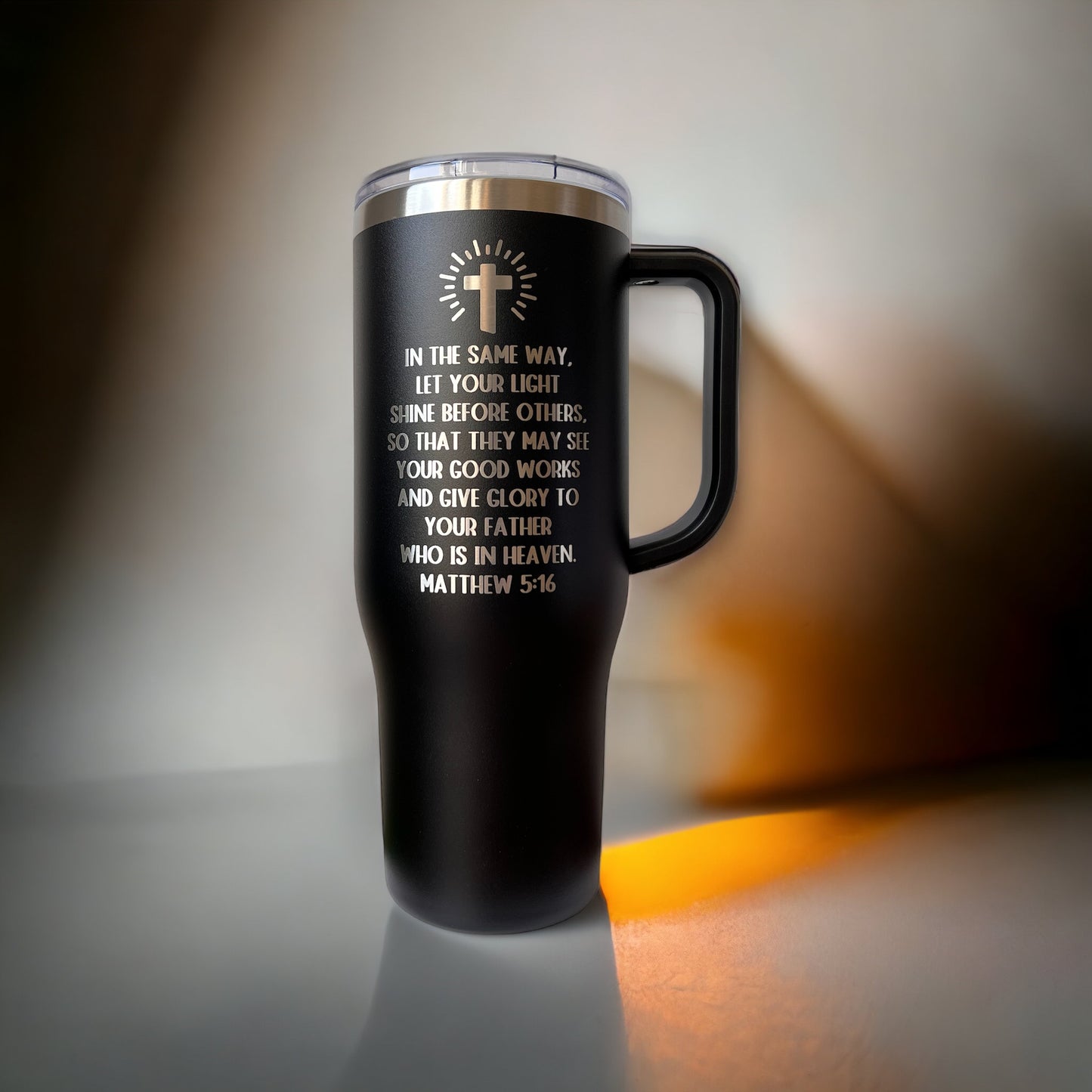 40 oz Tumbler with Handle- Two Sided Custom Engraved