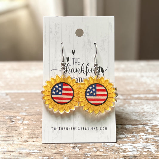 Faux Knit Sunflower US Flag Earring Cut and Print Sublimation, UV print DIGITAL FILE