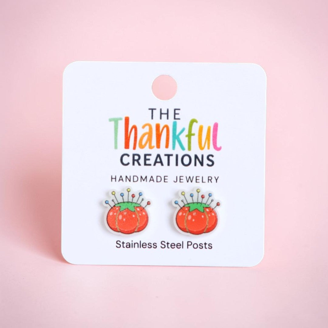 Tomato Pin Cushion Stud Earrings | Sewing Jewelry Vintage