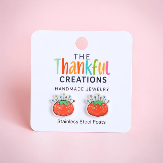 Tomato Pin Cushion Stud Earrings | Sewing Jewelry Vintage