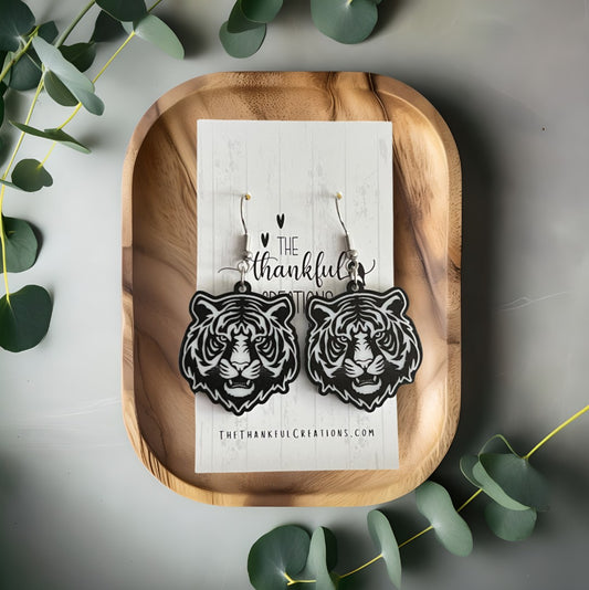 Tiger Earrings Black and White