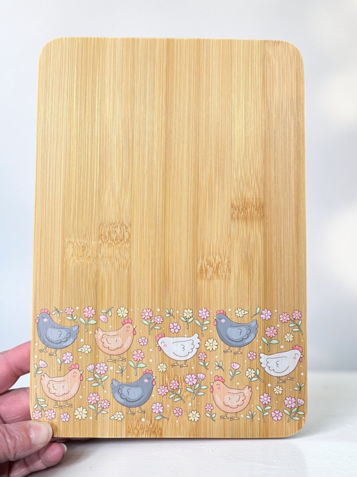 chicken lover gift cutting board with floral UV print farmhouse decor