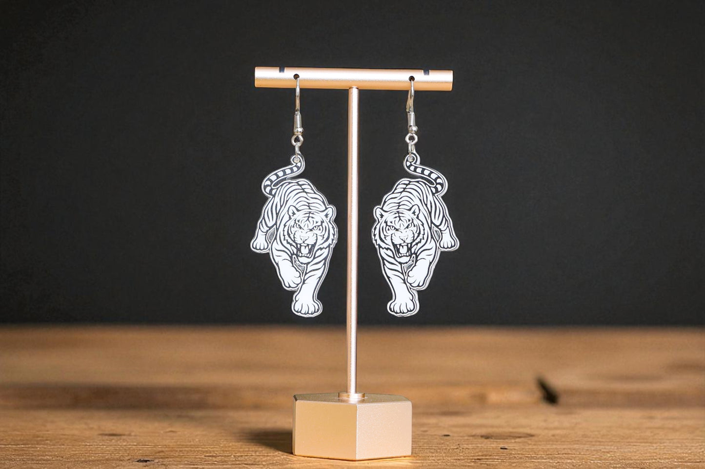 White Bengal Tiger Mascot Game Day Earrings