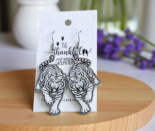 White Bengal Tiger Mascot Game Day Earrings
