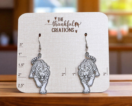 White Bengal Tiger Mascot Game Day Earrings
